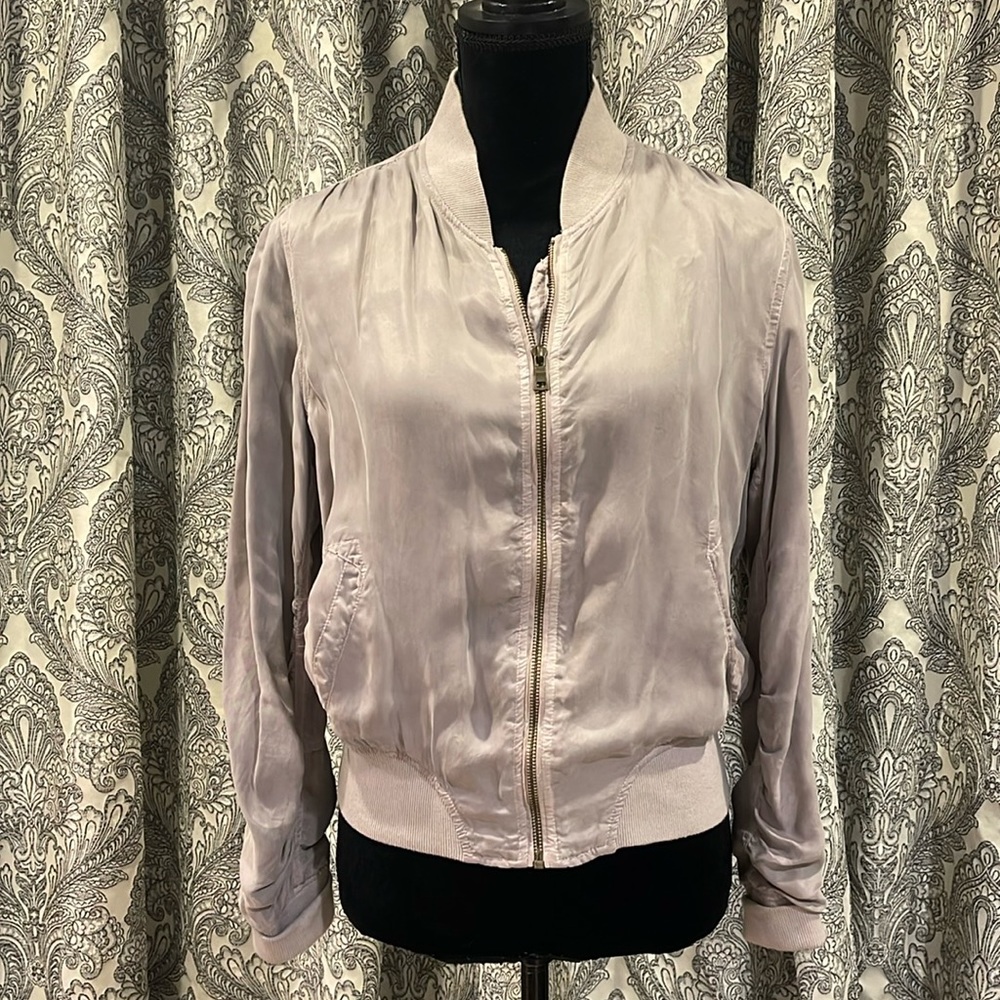 Taupe fully lined zip up lightweight jacket